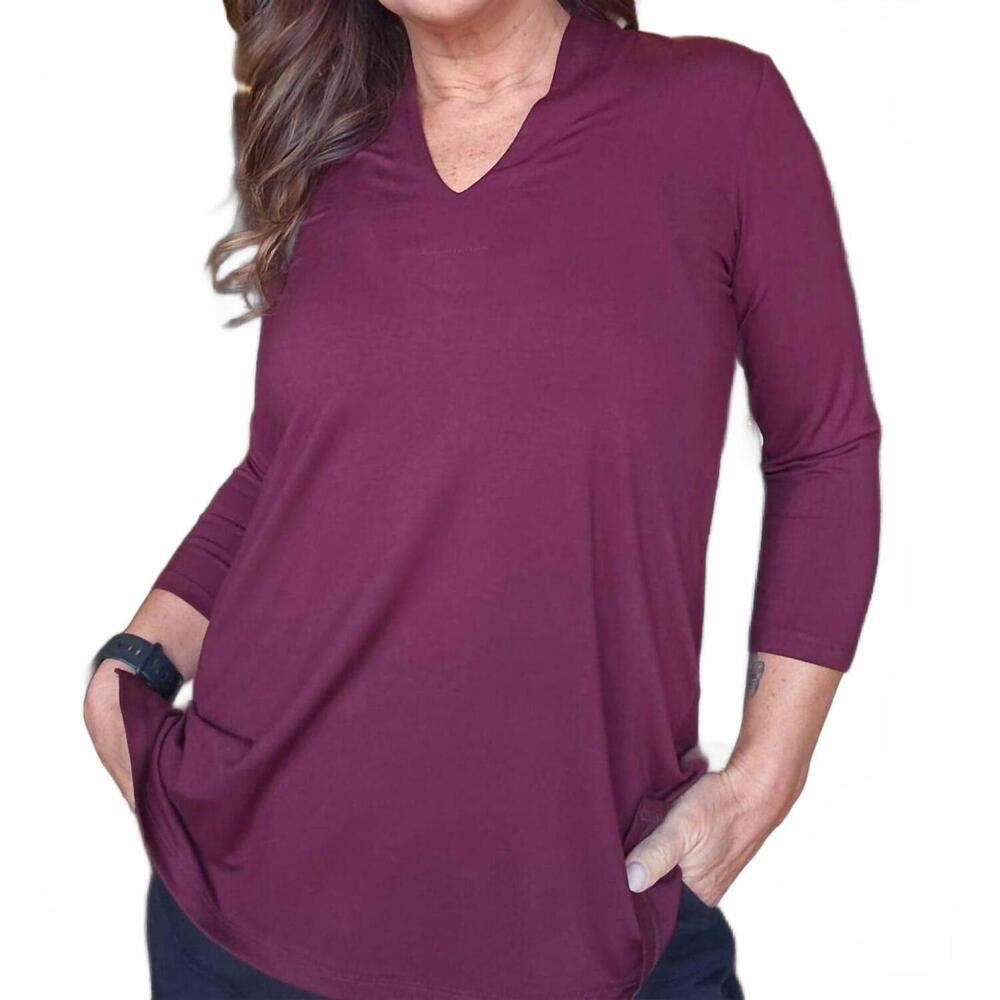 NEW PURE ESSENCE being pretty v-neck long sleeve top in chestnut